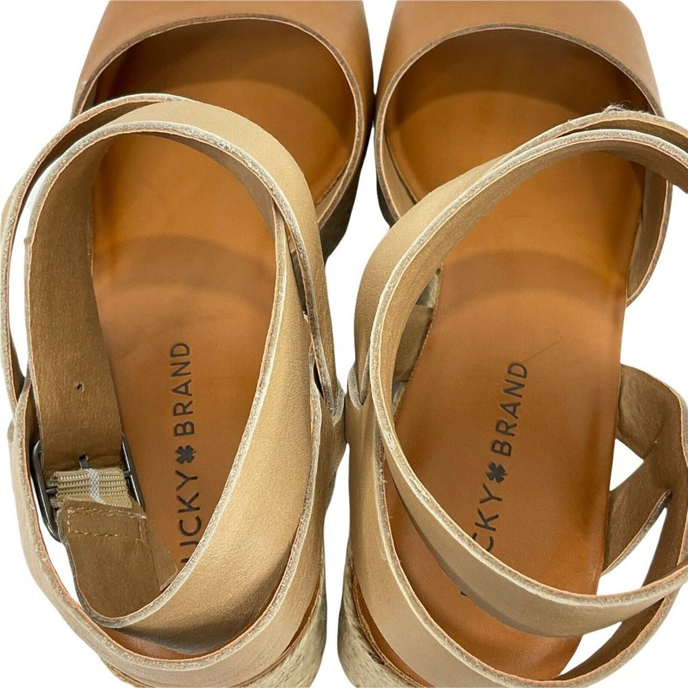 Lucky Brand Shoes Women’s Sz 9.5 Ginny Platform Espadrille Sandal Caramel New - Picture 6 of 10
